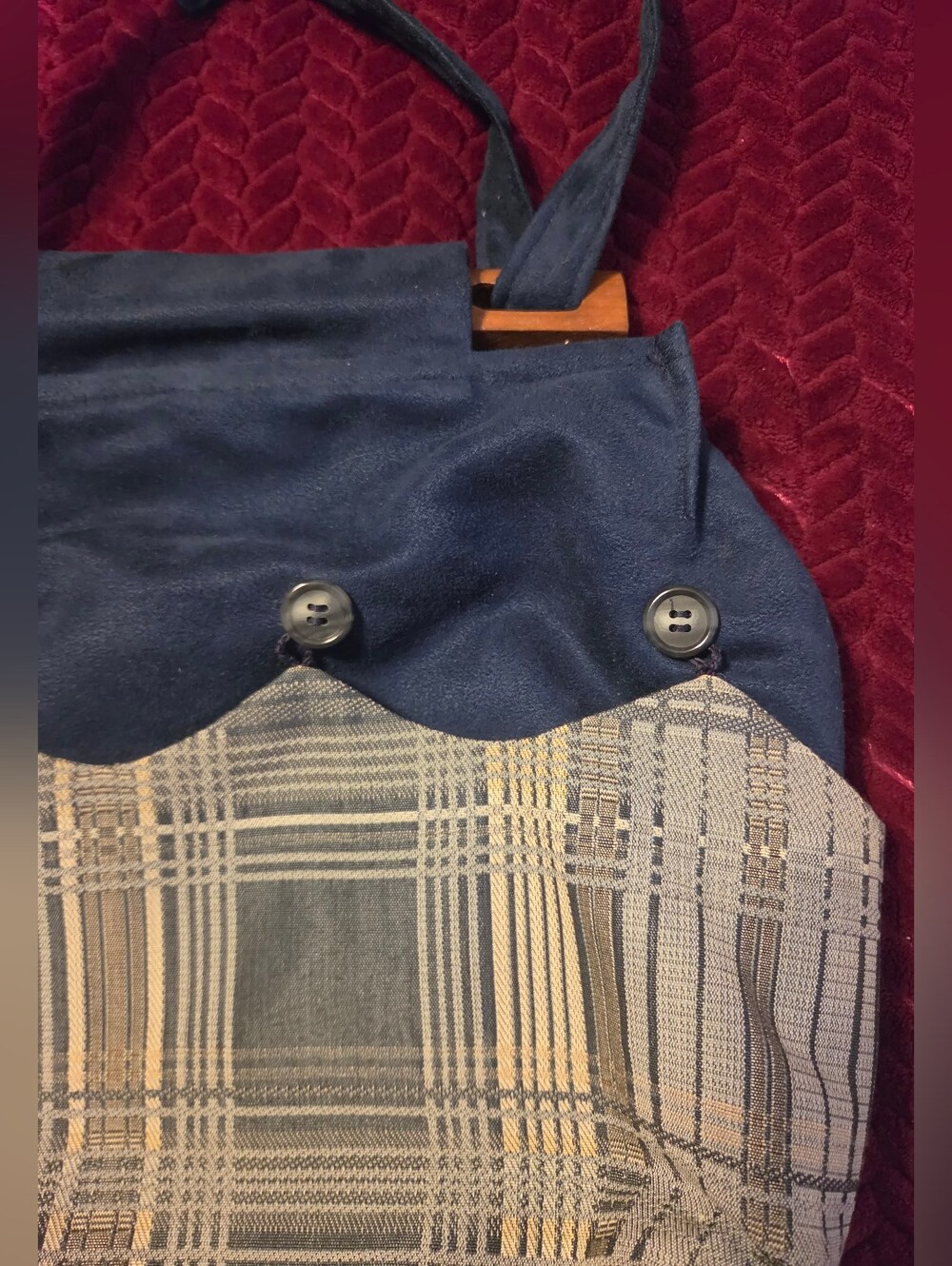 Vtg *Longaberger Navy Plaid Canvas Hand Or Shoulder Bag - Picture 2 of 9